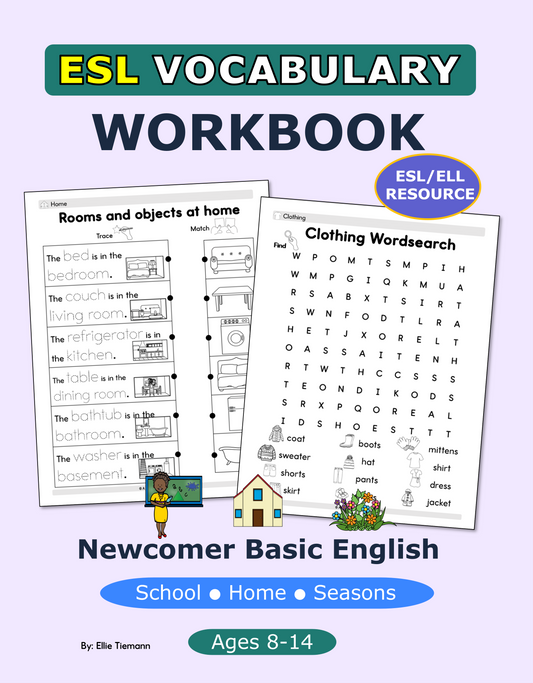 ESL Vocabulary Workbook: Newcomer Basic English - Instant Download