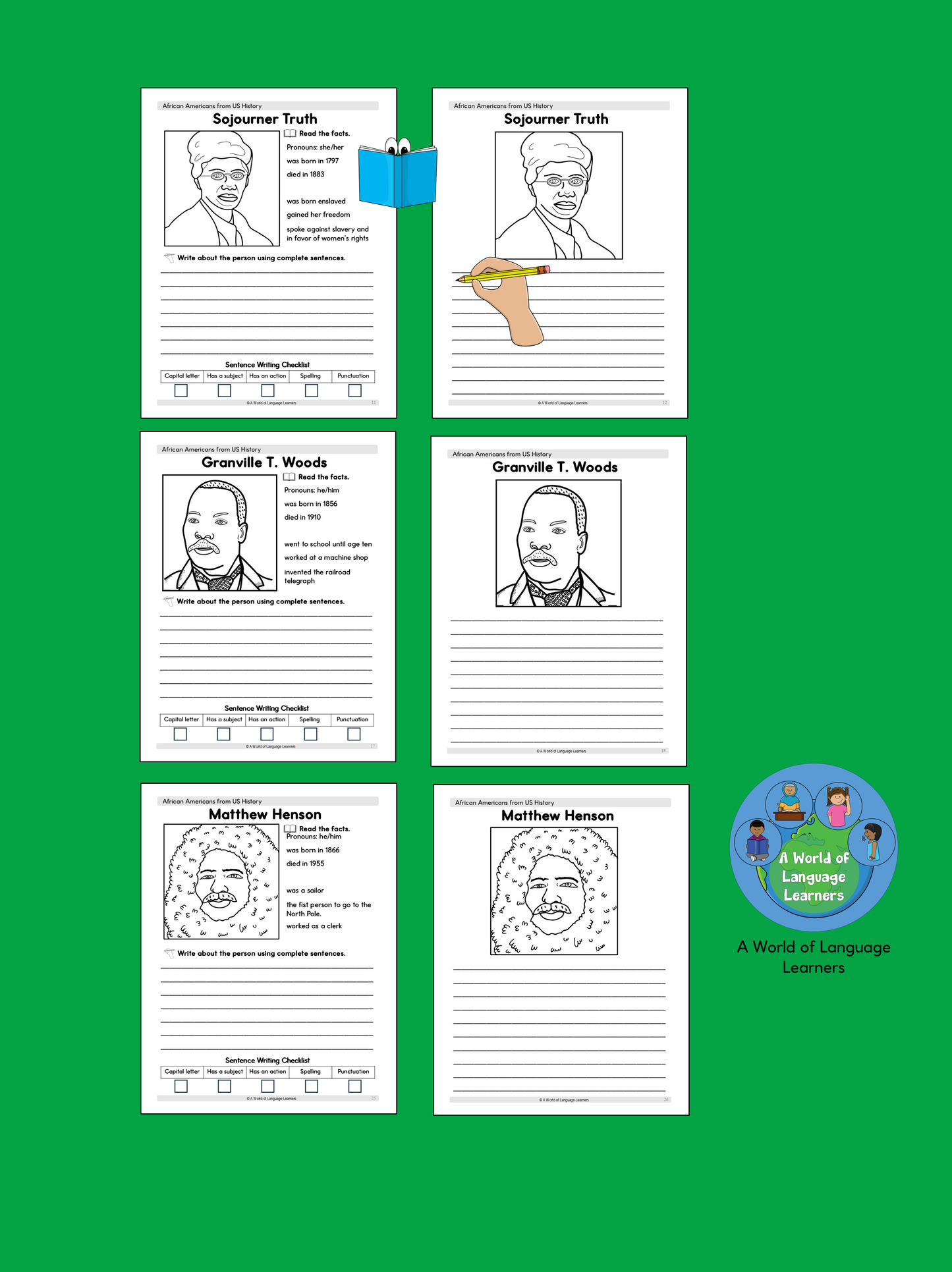 African Americans from History: History Writing Workbook - Instant Download