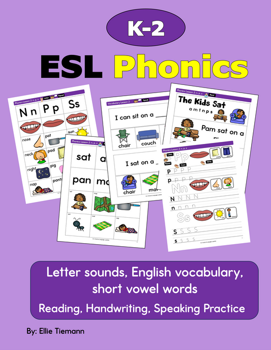 K-2 ESL Phonics: reading, handwriting, speaking practice