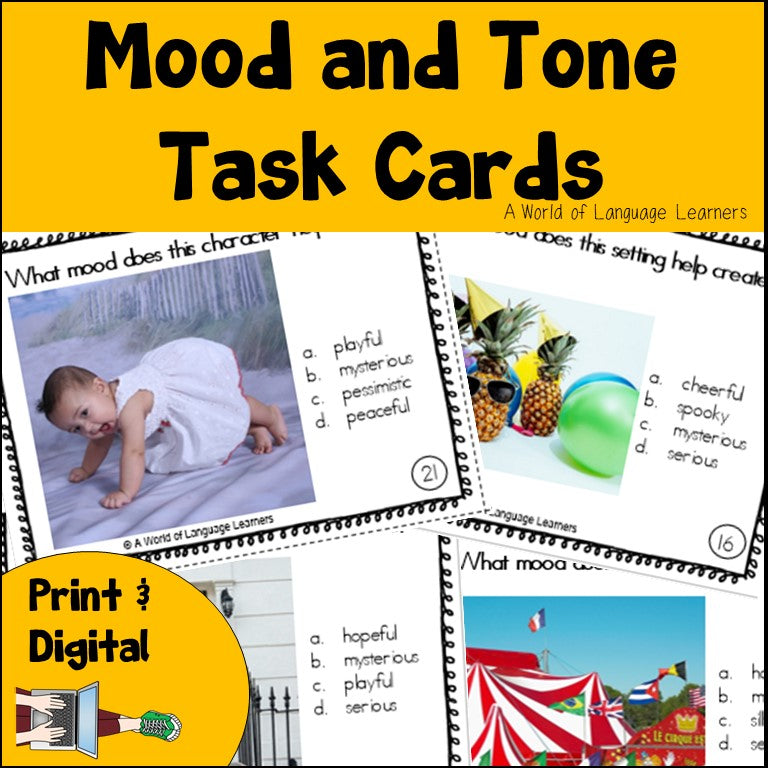 Mood & Tone Task Cards - Reading Skills Practice Activity