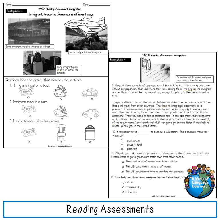 ESL Reading Assessments 4th and 5th Grade Print and Digital