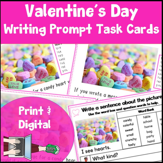 Valentine's Day Picture Writing Prompt Task Cards | Sentence Writing