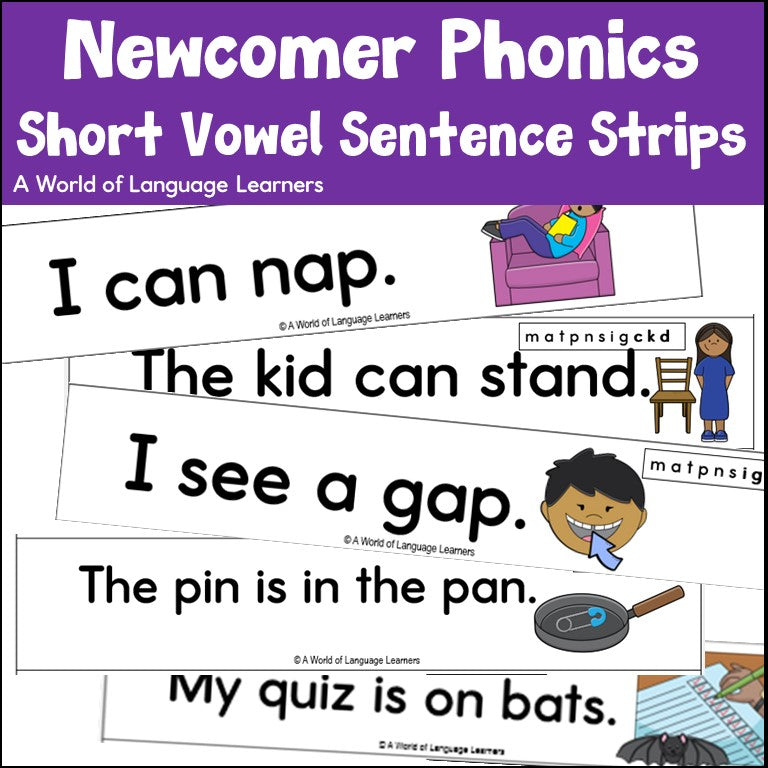 Short Vowel Sentence Strips Newcomer Phonics