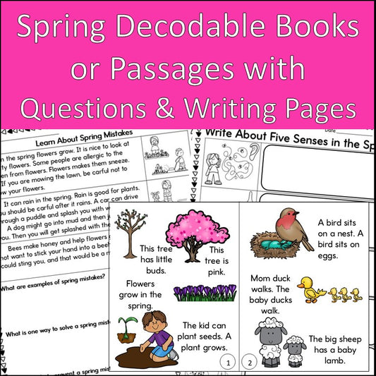 Spring Decodable Books or Passages with Writing Pages