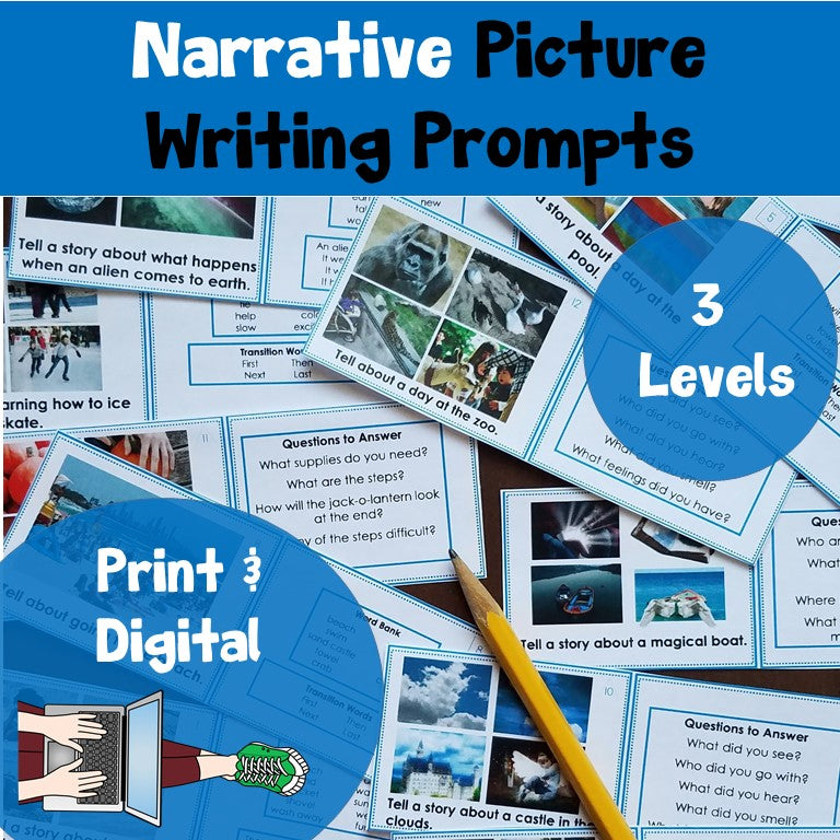 Year Long Picture Writing Prompts Task Card Bundle