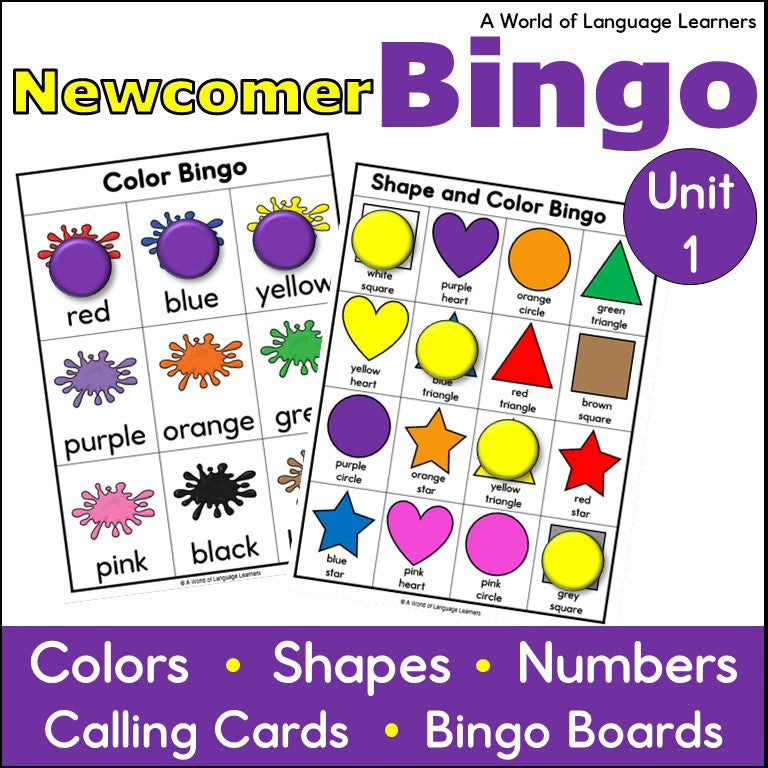 Newcomer ESL Vocabulary Bingo - Colors, Shapes, Numbers