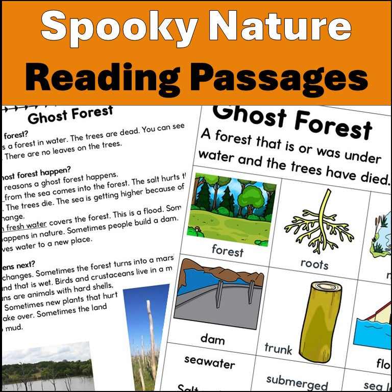 Cover of Spooky Nature Reading Passages, Halloween nonfiction science for ESL students