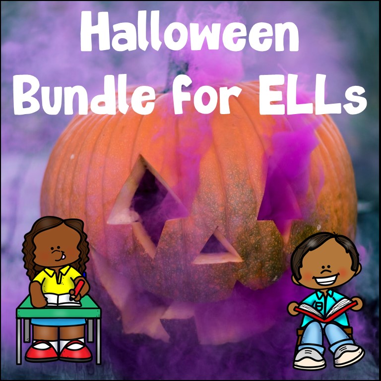 Cover of the Halloween ELD Bundle of reading, writing and speaking activities for ESL students
