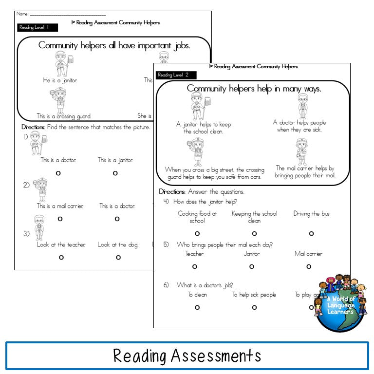 ESL Reading Assessments First Grade Print and Digital