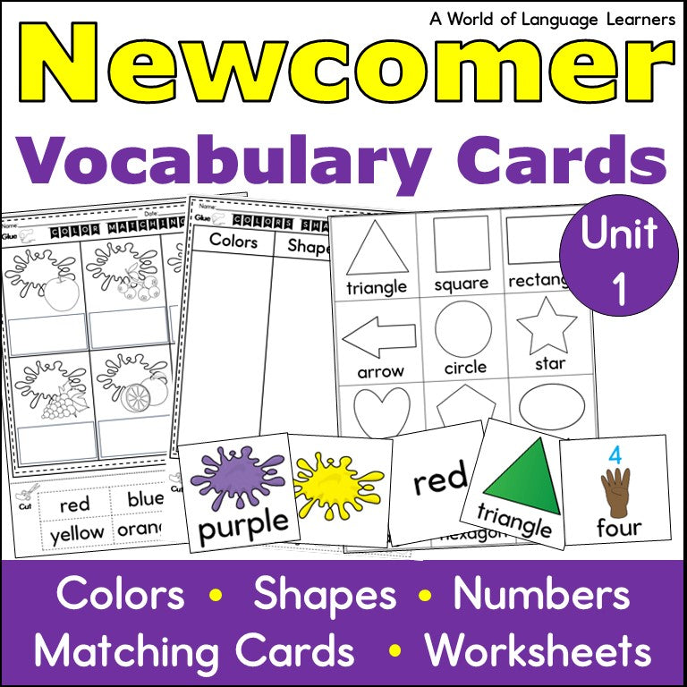 ESL Newcomer Vocabulary Cards - Practice Worksheets and Sentence Frames