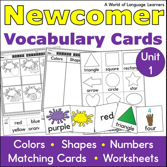 Newcomer ESL Vocabulary Cards- Colors, Shapes, Numbers Sorts and Matching