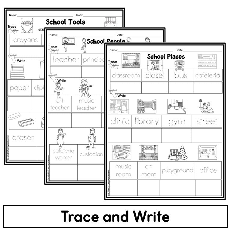 Newcomer ESL Vocabulary Workbook - School People, Places, Tools, Verbs