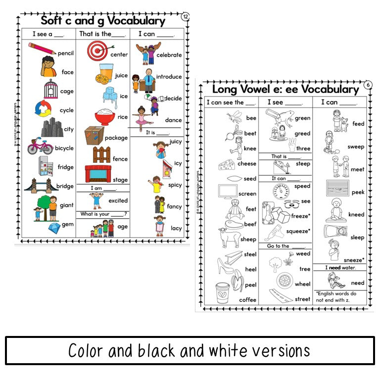 Long Vowel Phonics Picture Dictionary - Newcomer Vocabulary