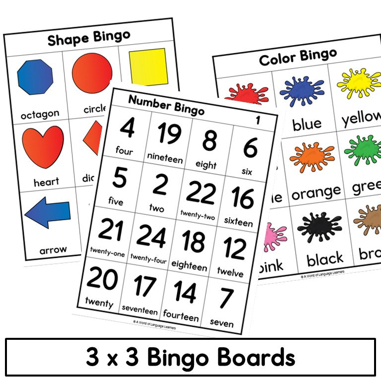 Newcomer ESL Vocabulary Bingo - Colors, Shapes, Numbers