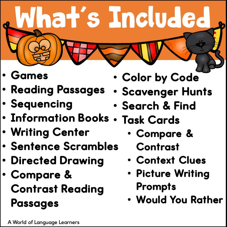 List of what's included in the Halloween ELD Bundle