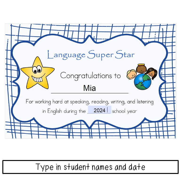 ELD Award Certificates - ESOL end of year awards