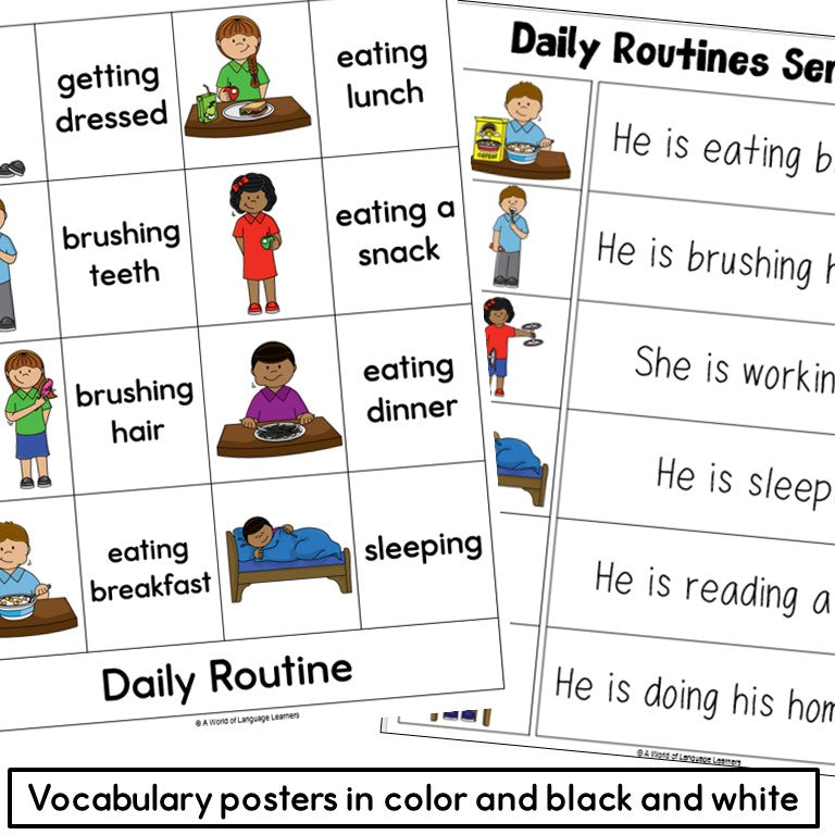 Daily Routines Sentence Practice Print and Digital