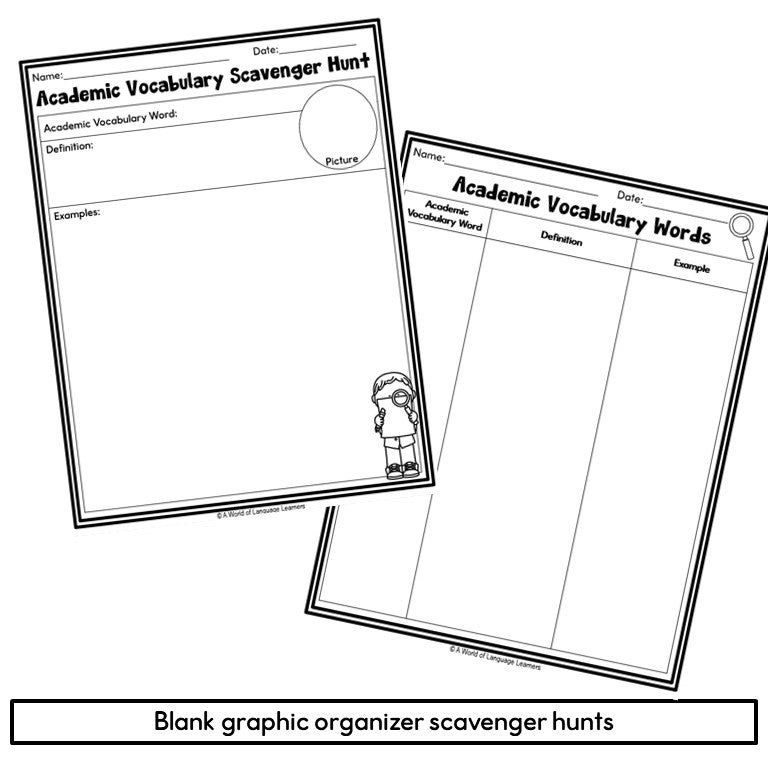 Academic Vocabulary Graphic Organizer Scavenger Hunts
