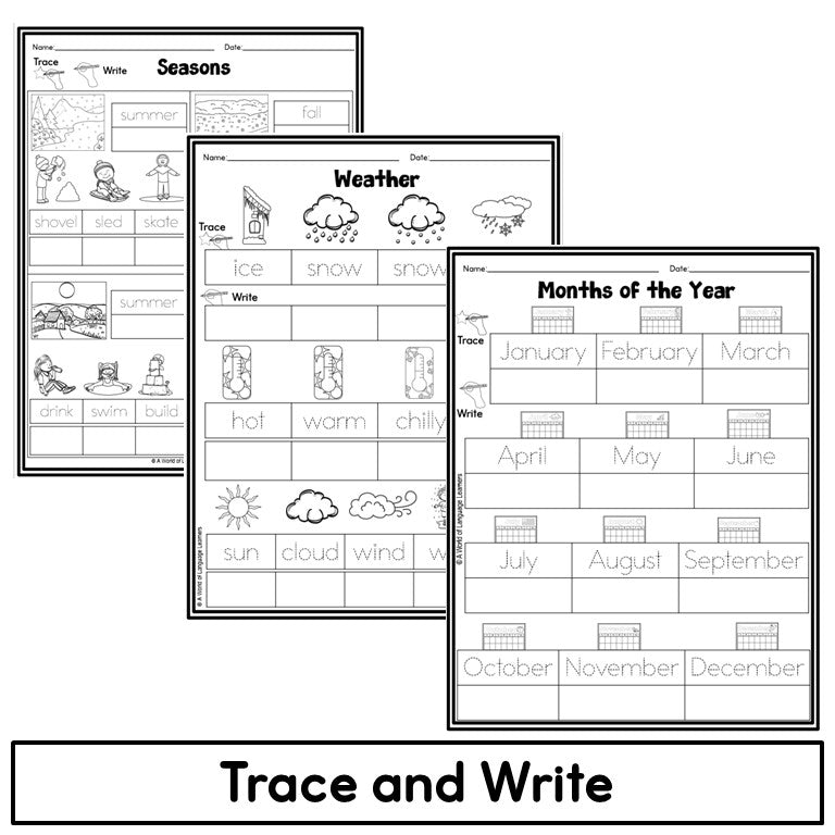 Newcomer ESL Vocabulary Workbook - Seasons, Weather, Calendar