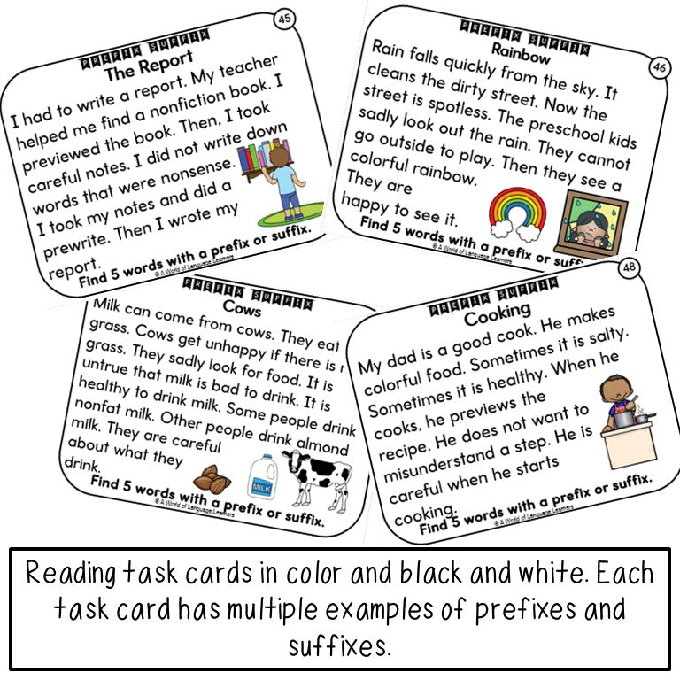 Prefix and Suffix Task Cards