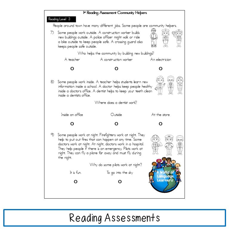 ESL Reading Assessments First Grade Print and Digital