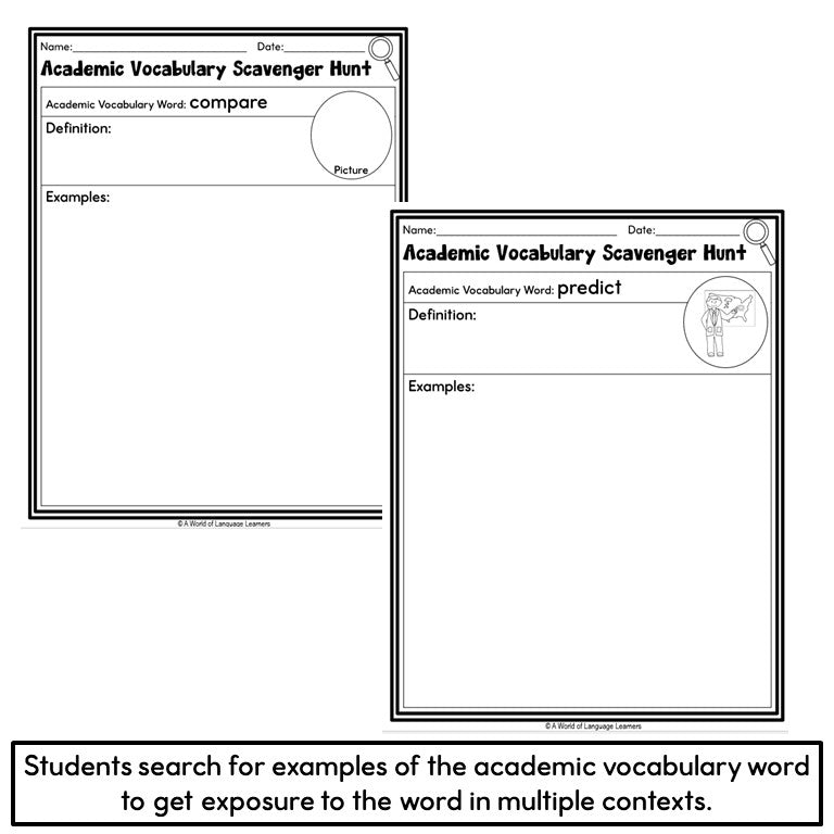 Academic Vocabulary Graphic Organizer Scavenger Hunts