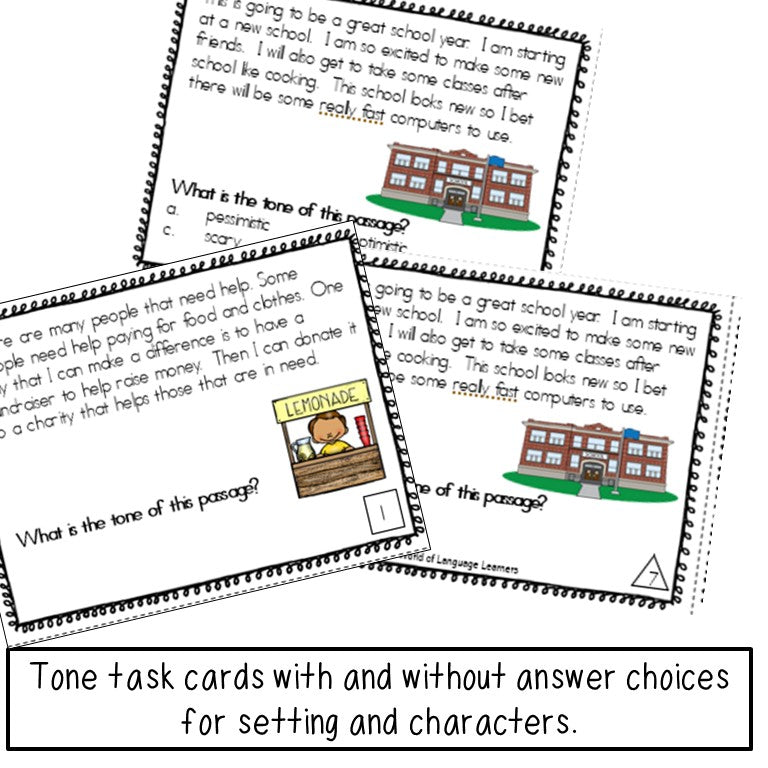 Mood & Tone Task Cards - Reading Skills Practice Activity