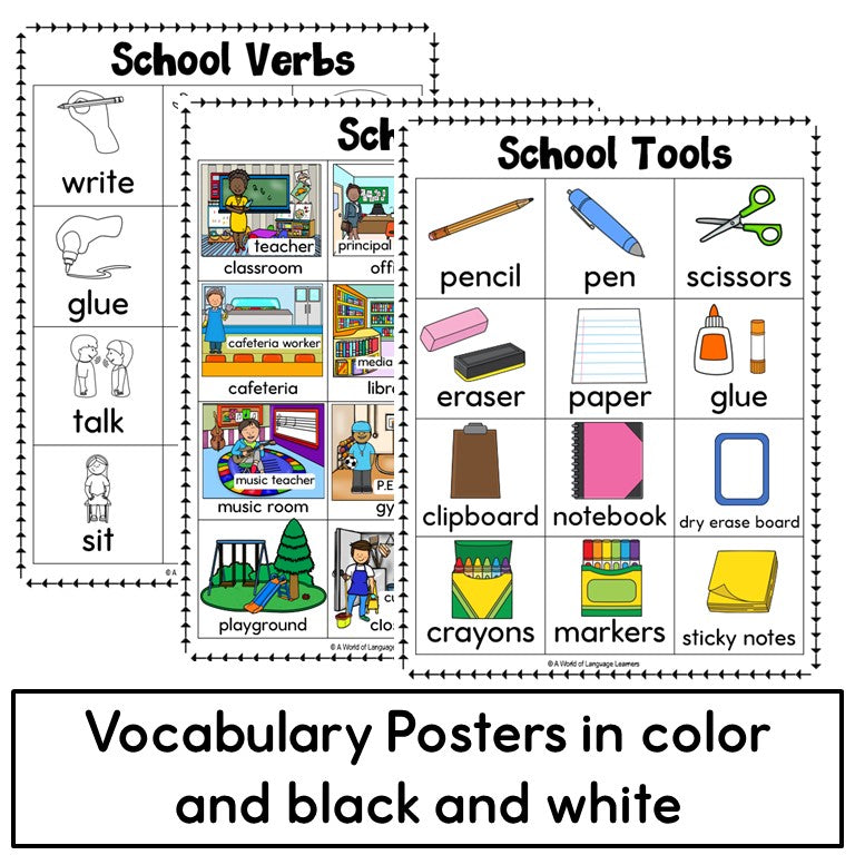 Newcomer ESL Vocabulary Workbook - School People, Places, Tools, Verbs
