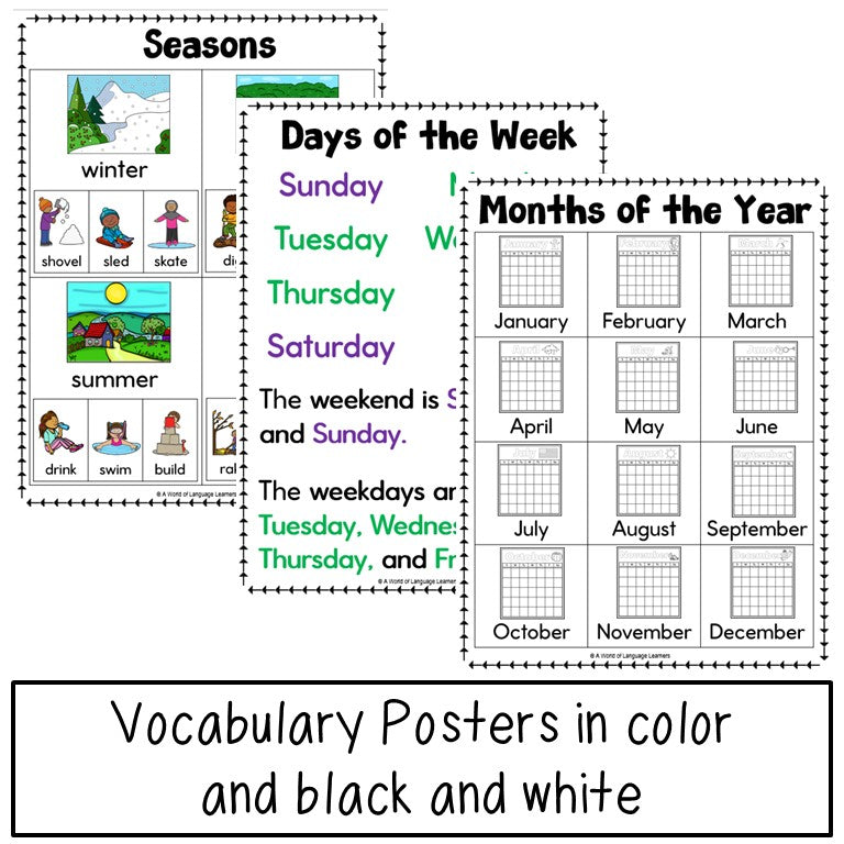 Newcomer ESL Vocabulary Workbook - Seasons, Weather, Calendar