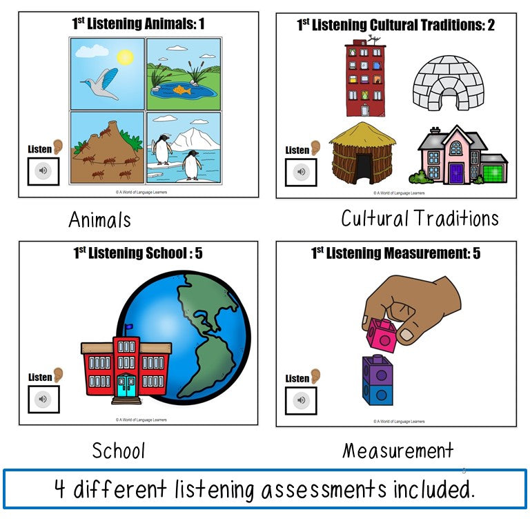 ESL Listening Assessments First Grade Print and Digital