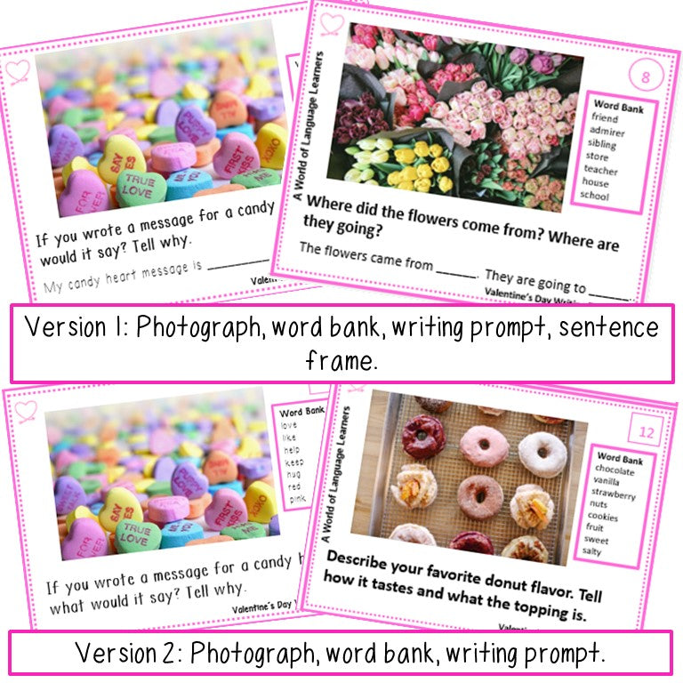 Valentine's Day Picture Writing Prompt Task Cards | Sentence Writing