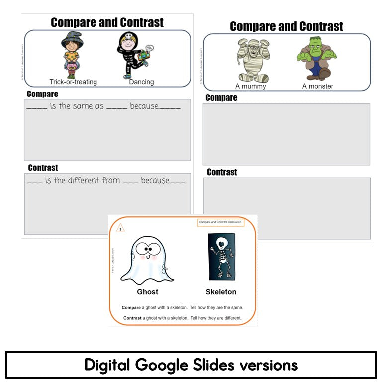 Preview of Halloween compare and contrast task card pages