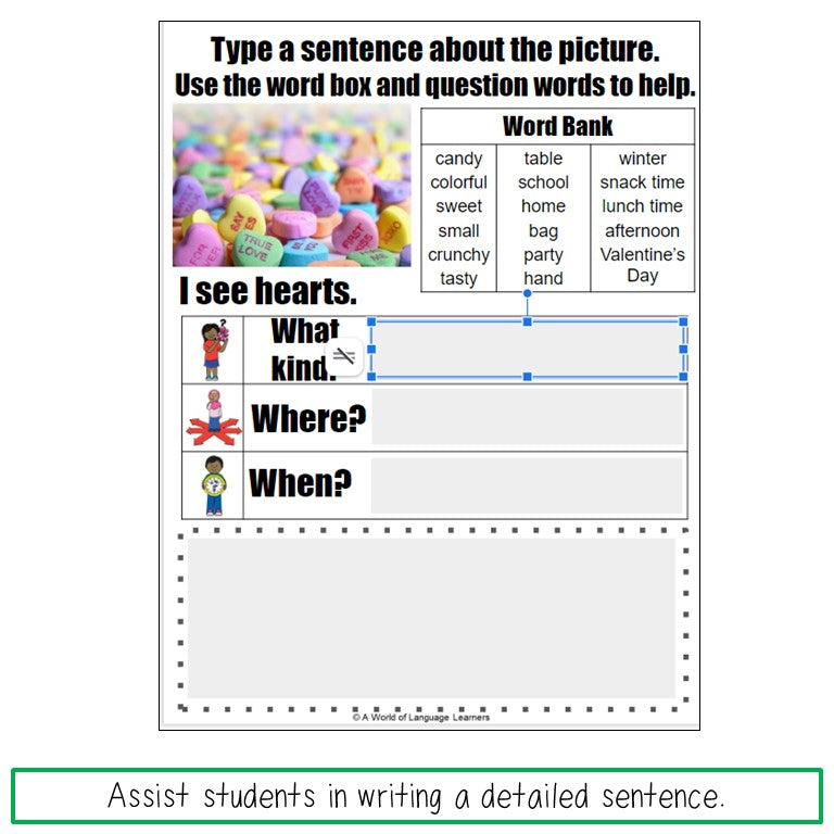 Valentine's Day Picture Writing Prompt Task Cards | Sentence Writing
