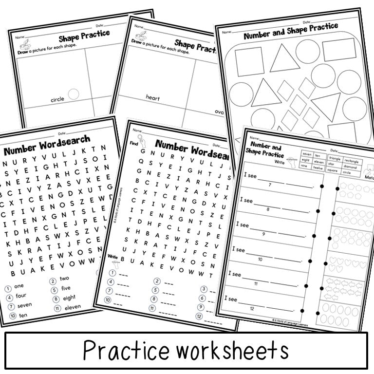 Newcomer ESL Vocabulary Workbook - Colors, Shapes, Numbers Practice