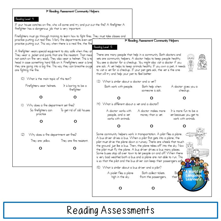 ESL Reading Assessments First Grade Print and Digital