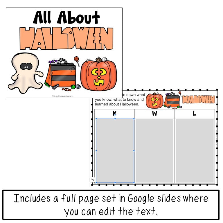 Preview of graphic organizers or digital pages for the jack-o-lantern book