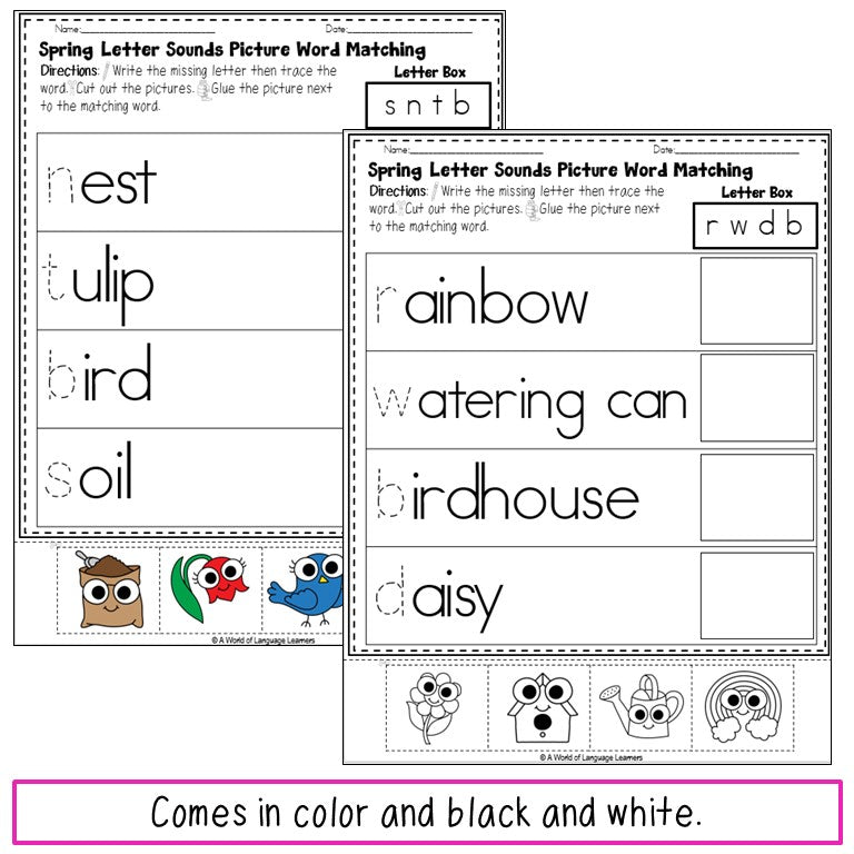 Spring Alphabet Picture Word Matching