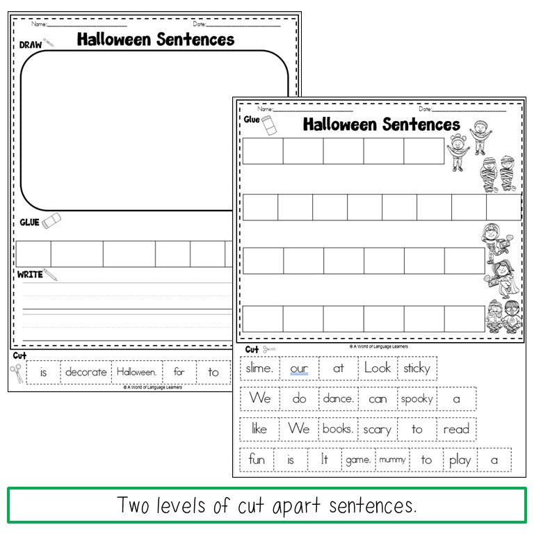 Preview of Halloween sentence scramble pages