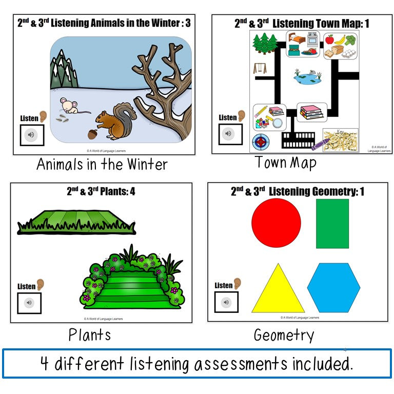 ESL Listening Assessments Second and Third Grade Print and Digital