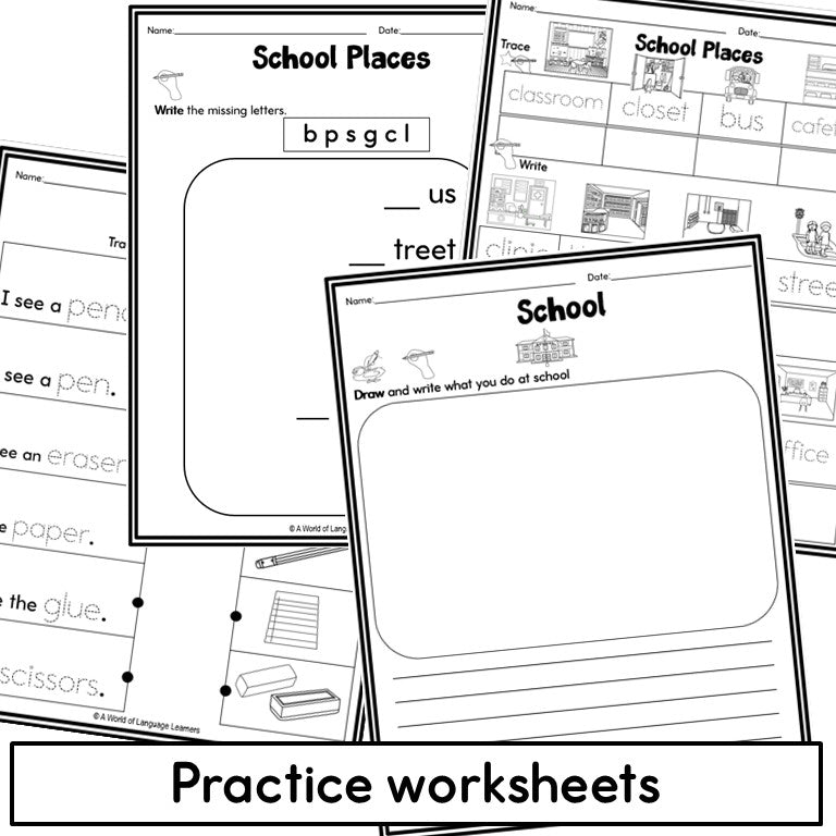 Newcomer ESL Vocabulary Workbook - School People, Places, Tools, Verbs