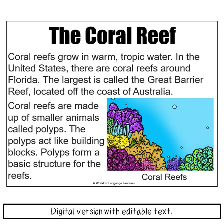 Coral Reef Reading Passage - Read, Speak, Write