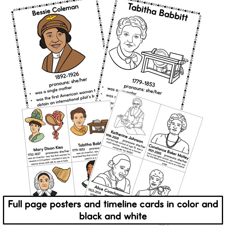 Women in US History Graphic Organizers Research Writing Posters Timeline Cards