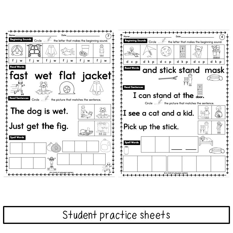 Newcomer Phonics Practice -Alphabet, Short Vowels, Digraphs