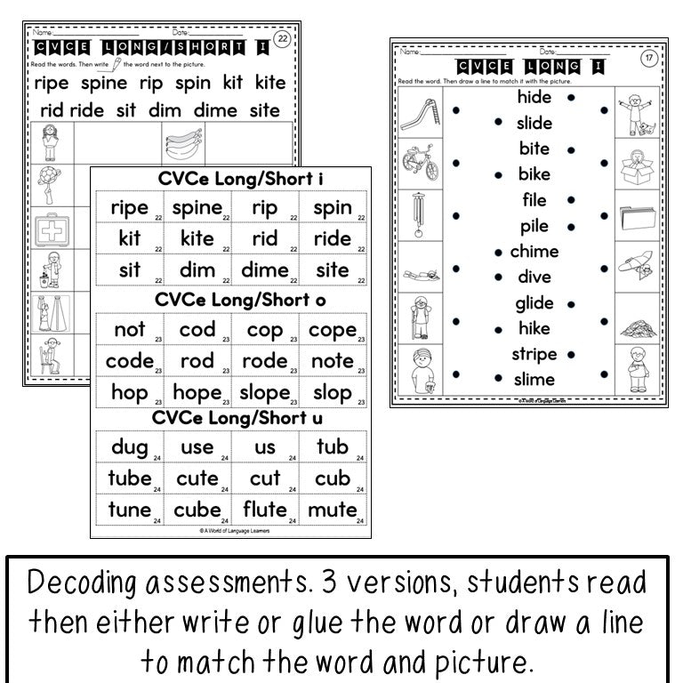Long Vowel Picture Phonics Assessments