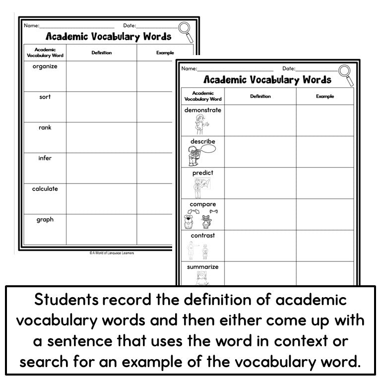 Academic Vocabulary Graphic Organizer Scavenger Hunts