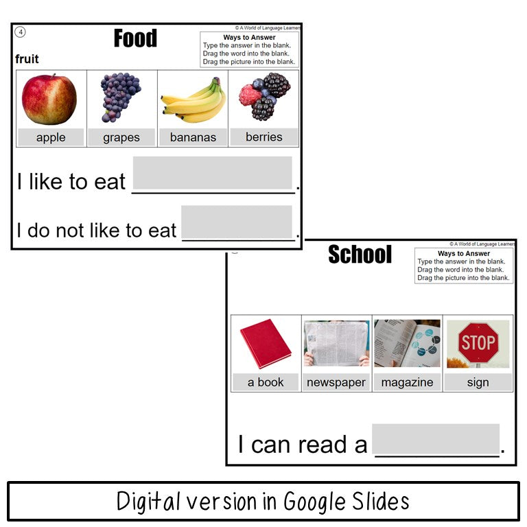 Newcomer Vocabulary Practice - ESL Speaking, Listening, Writing with Photographs