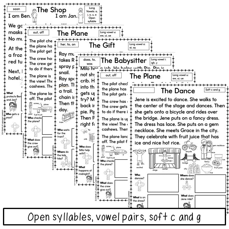 Long Vowel Decodable Texts Newcomer Phonics | Reading Passages with Questions