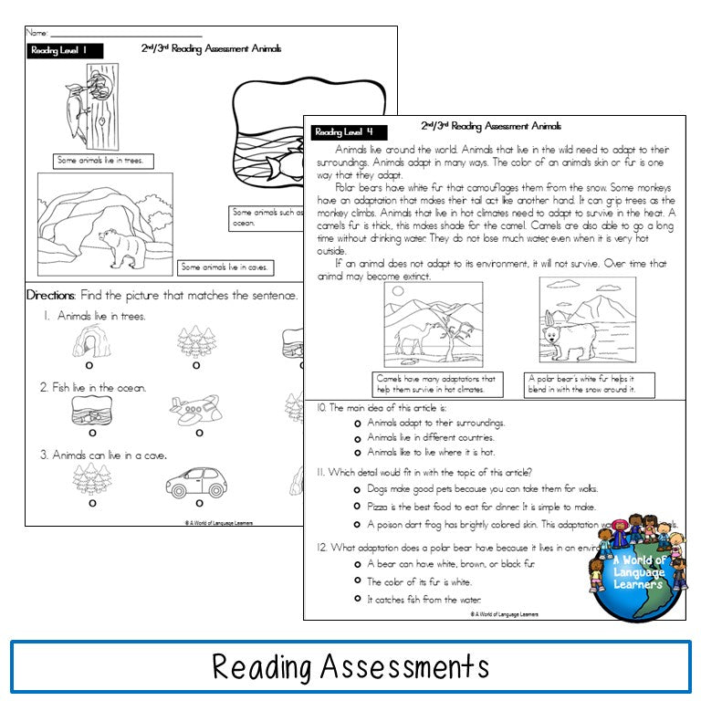 ESL Reading Assessments Second and Third Grade Print and Digital