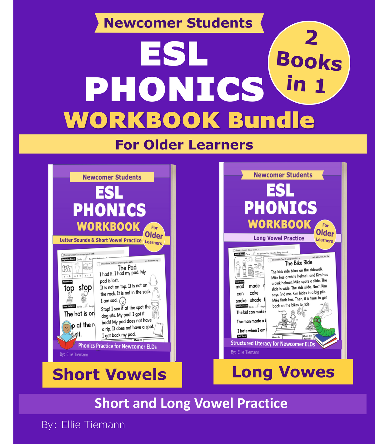 ESL Phonics Workbook Bundle: Short and Long Vowel Practice - 2 Books in 1