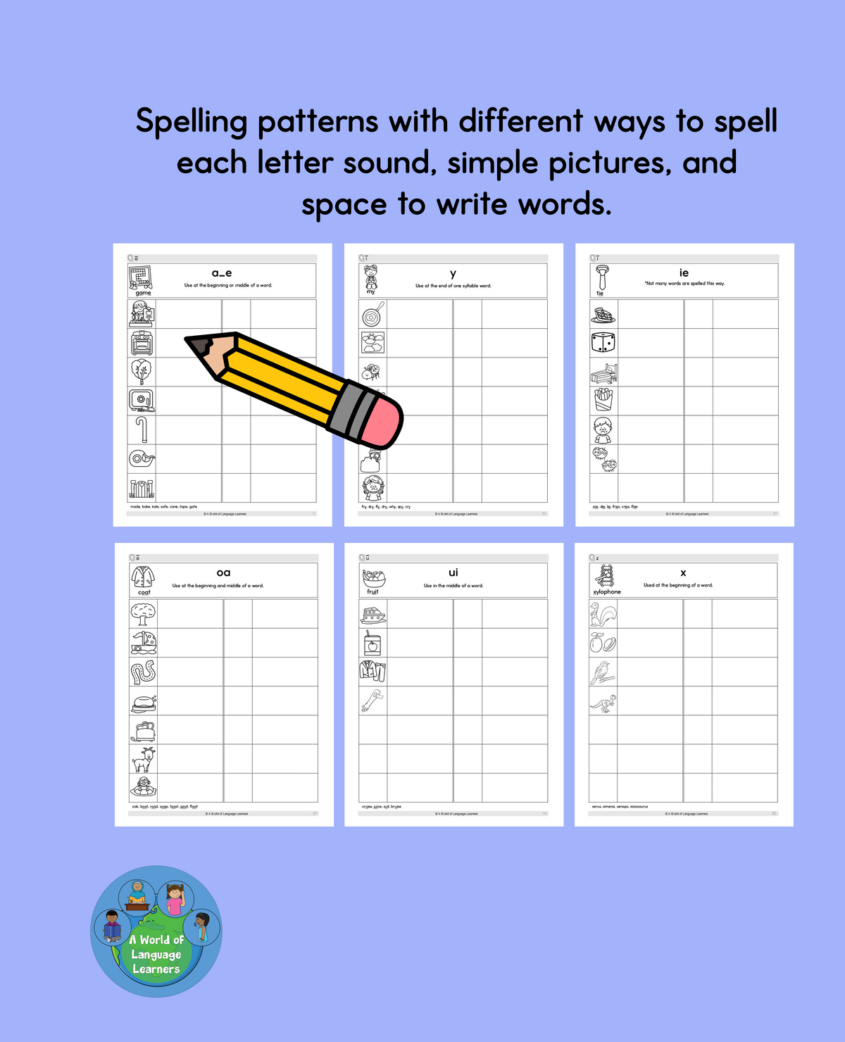 Phonics Spelling Rules Notebook: Simple Pictures - Color and Black & White